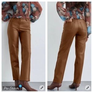 Aritzia Wilfred Melina Vegan Leather Brown Pants